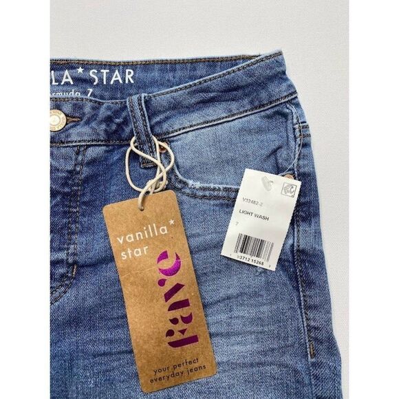 Vanilla Star Bermuda‎ Jean Shorts 7 Juniors' Ripped Frayed Distressed Stretch - Picture 4 of 7